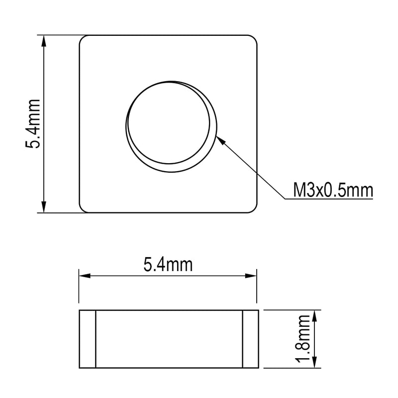 100pcs M3nS - Thin M3 Square Nuts for PRUSA 3D Printers - A2 Stainless Steel - DIN562, Thickness 1.8mm 100