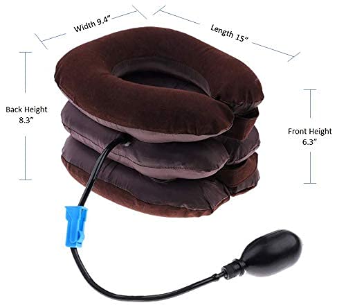 Inflatable Cervical Neck Traction Air Inflatable Pillow Neck Head Stretcher Pain Relief Collar (for Adults, Brown) For Adults