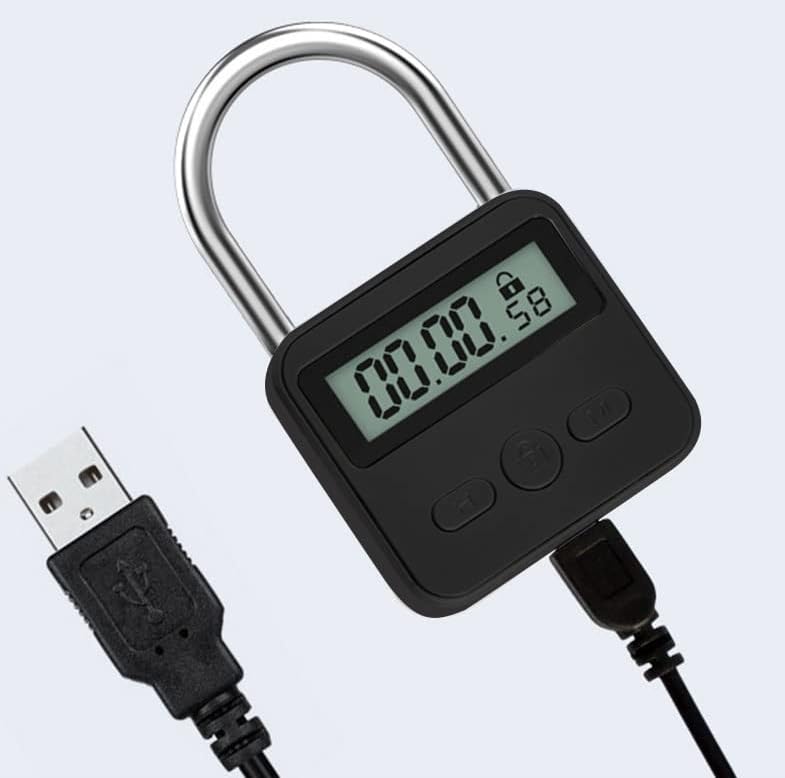 Metal Timer Lock - Electronic Time Padlock 99 Hours Max Timing with Electronic LCD Timed Display - USB Rechargeable (Black) Black