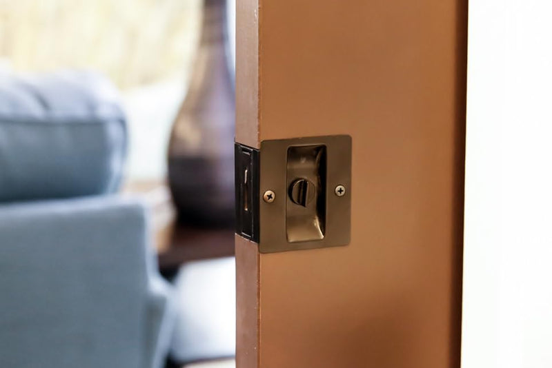 Design House 2-Pack Sliding Door Lock - Contemporary Square Pocket Door Hardware, Oil Rubbed Bronze, Design House 182139