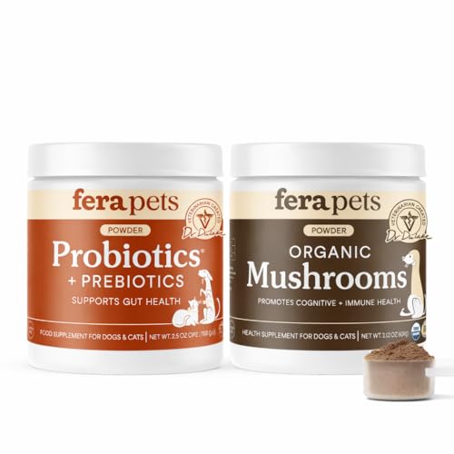 Fera Pets Gut + Immune Support Bundle - Probiotics Powder (60 School) & Mushroom Powder (120 Scoops) for Dogs & Cats
