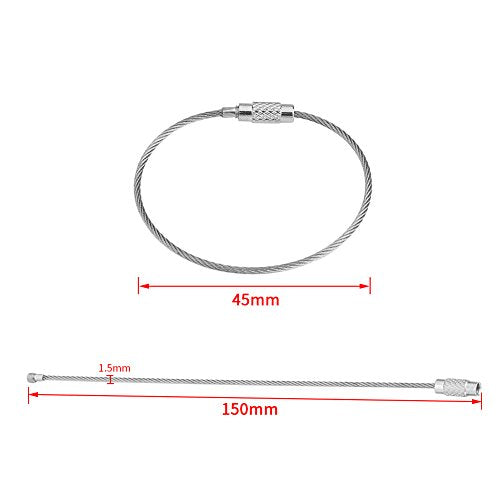 20pcs 4.5cm / 1.8inch Wire Keychain Cable Stainless Steel Wire Key Chain Ring Holder Metal Cable Wire Lanyard with Screw Locking Heavy Duty Luggage Tag Keeper for Outdoors Hanging Silver