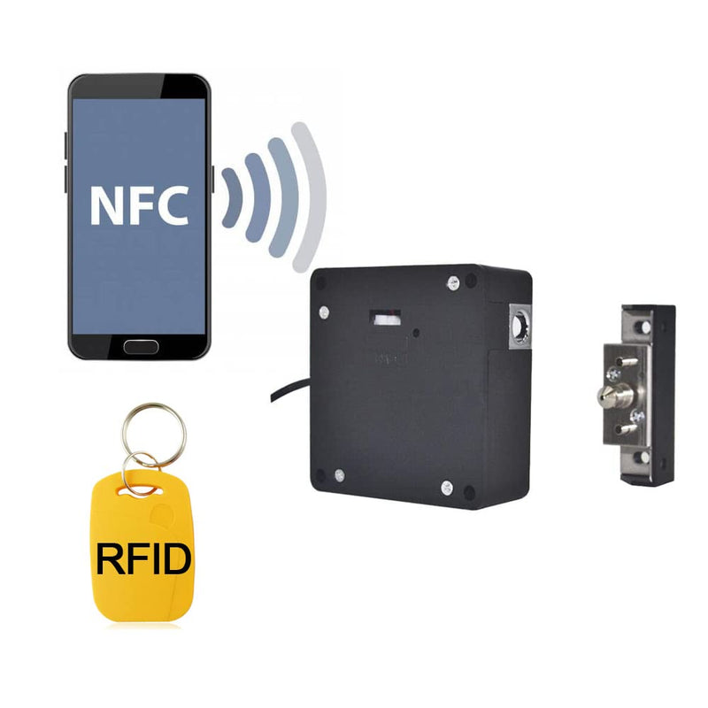 Invisible Cabinet Lock, Hidden NFC Lock DIY RFID Lock Latch with USB Cable Power for Wooden Cabinet Drawer Liquor Cabinet Open and Close Pantry Secret Shelf or Concealed Panel Matte Black 1.2x3 Inch