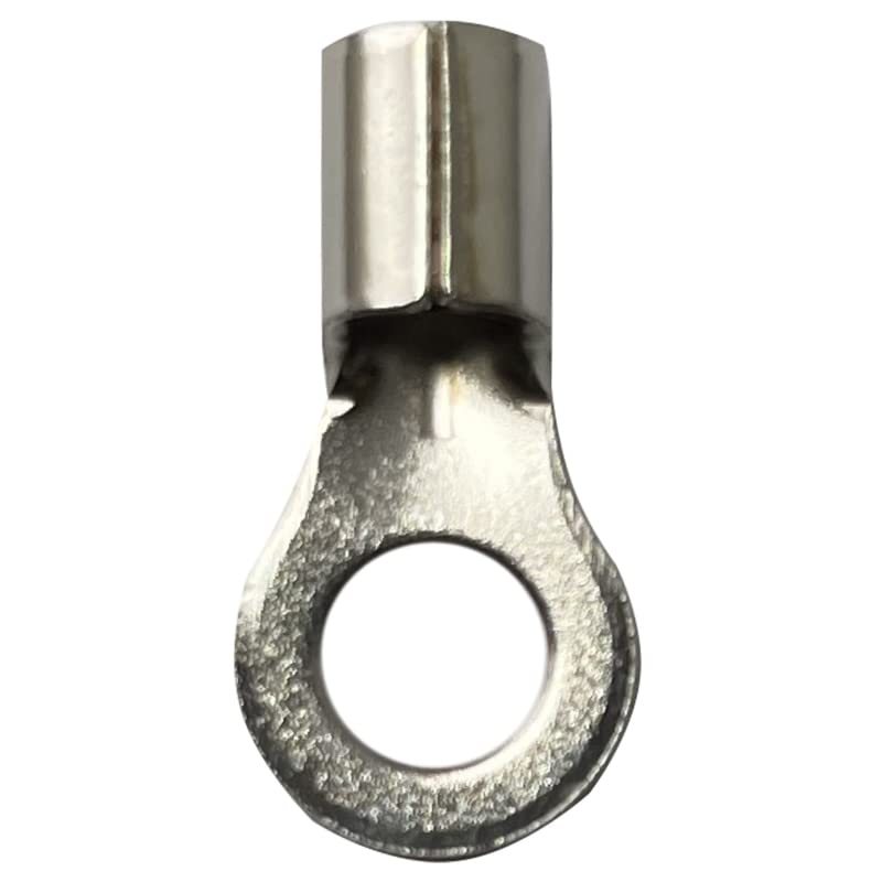 100 Pack - High Temp Non-Insulated Ring Connector - 8 Gauge 1/4" Stud - 600 Volts Rated Nickel-Plated Steel & V-Grooves Serrations for Strong Crimps & Corrosion Resistance - Made in USA