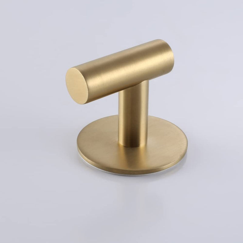 Self Adhesive Hooks 304 Stainless Steel Heavy Duty Hangers Without Nails for Bathrooms Kitchen Livingroom Garage Hotel Waterproof Towel Hook-2 Pack (Gold) Gold-2pcs