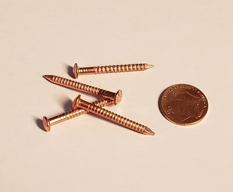 Pack of 100 Solid Copper Decorative Nails - 11 Gauge, 1.25" Long Threaded Shank. American Made.