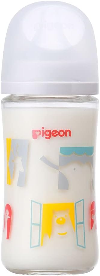 Pigeon Zoo Breast Milk Bottle, 8.5 fl oz (240 ml), 3 Months, Heat Resistant Glass, White - NewNest Australia