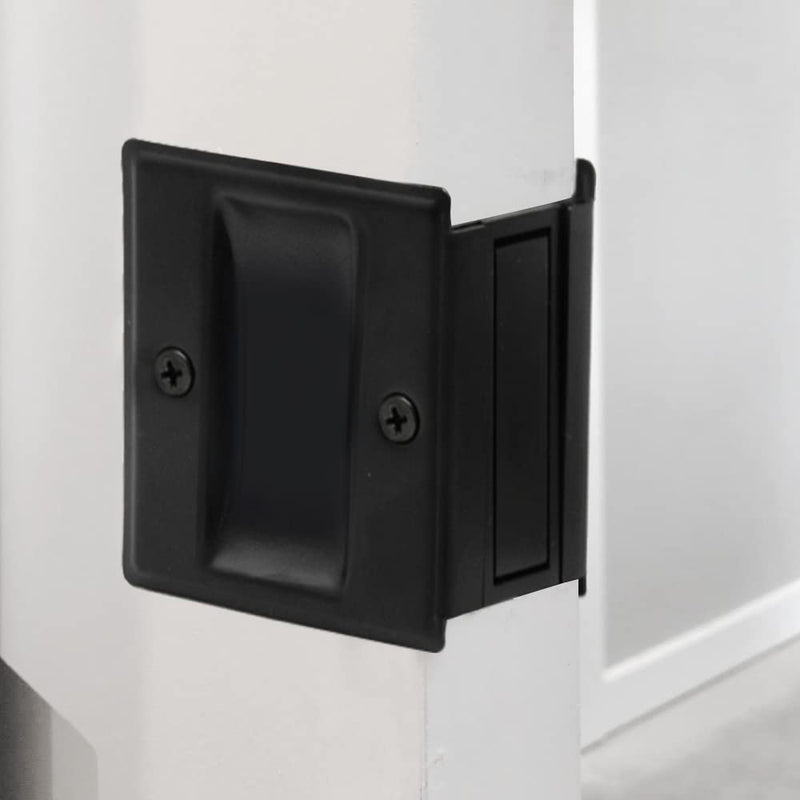 Pocket Door Handle Pull Without Switch Plate,Solid Pocket Passage Door Pull, Easy Install 2-3/4”x2-1/2”, for 1-3/8” Thickness Door,Matte Black 1 Pack