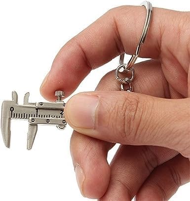 Silver Fashion Mini Vernier Caliper Keychain Zinc Alloy 3D Movable Precision Miniature Pocket Vernier Caliper Keyring, Car Keychain, Calipers Dimensional Measurement