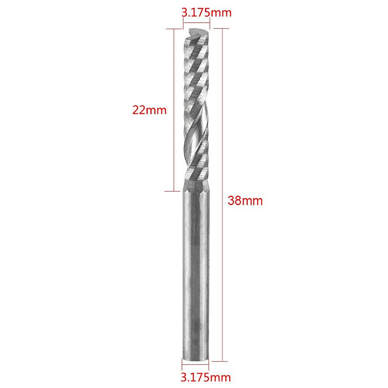 10pcs 1/8" Shank Single Flute End Mill Bits Tungsten Carbide CNC PVC MDF Cutting Tool 3.175mm (1/8") Diameter 22mm Cutting Length