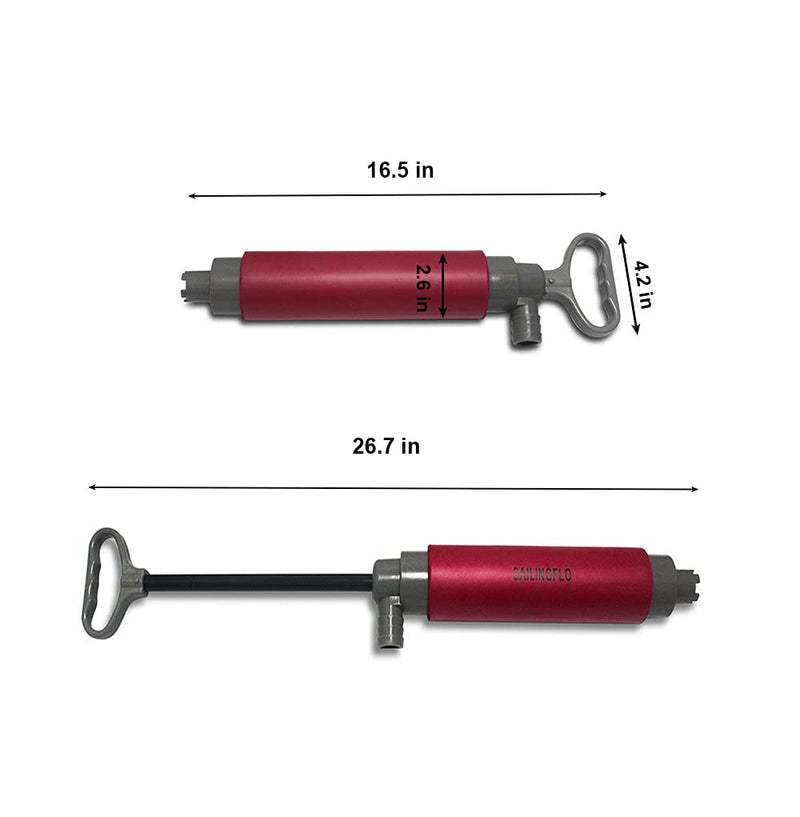 Kayak Manual Bilge Pump - Portable Hand Bailer, Emergency Siphon Pump for Boats, Canoe, Marine (16.5 Inch, Red)