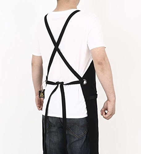 Heavy Duty Canvas Work Apron,Tool Pockets, Back Straps Adjustable（black） Black