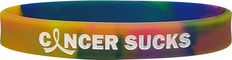 Cancer Sucks Silicone Wristbands for Awareness for All Cancers - Rainbow Tie-Dye (10 Pack) Rainbow Swirl