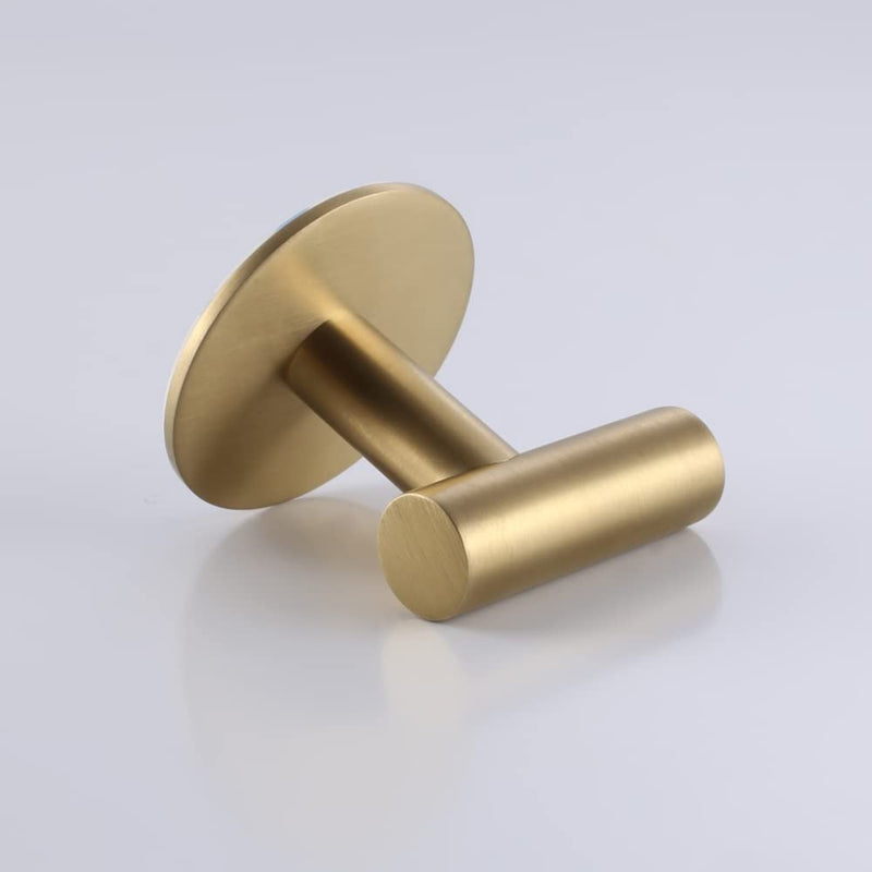 Self Adhesive Hooks 304 Stainless Steel Heavy Duty Hangers Without Nails for Bathrooms Kitchen Livingroom Garage Hotel Waterproof Towel Hook-2 Pack (Gold) Gold-2pcs