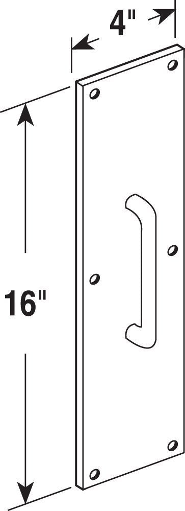 Prime-Line J 4578 Door Pull Plate with Handle, Polished Brass, 4 In. x 16 In. (Single Pack)