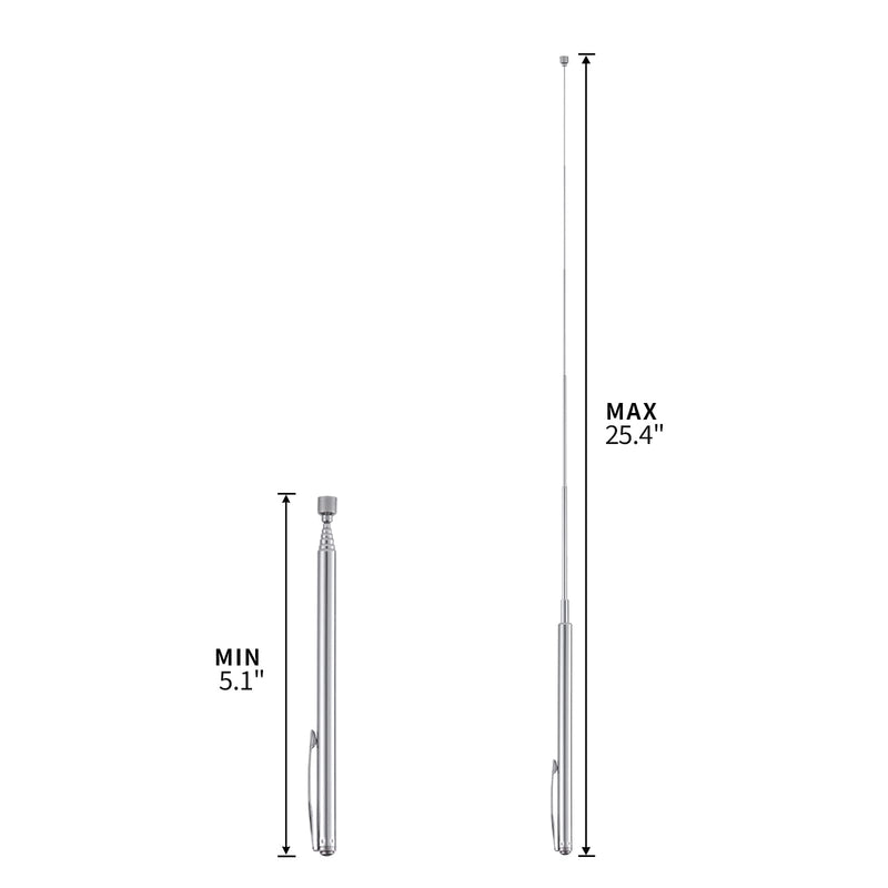 1 Piece 3.5LBs Telescoping Magnetic Pickup Tool, with Pen Clip Design, Magnet Stick Rod Extendable 5.1" to 25.4" for Men, Birthday, Father's Day, Christmas Gift 1 Piece 3.5 Lbs