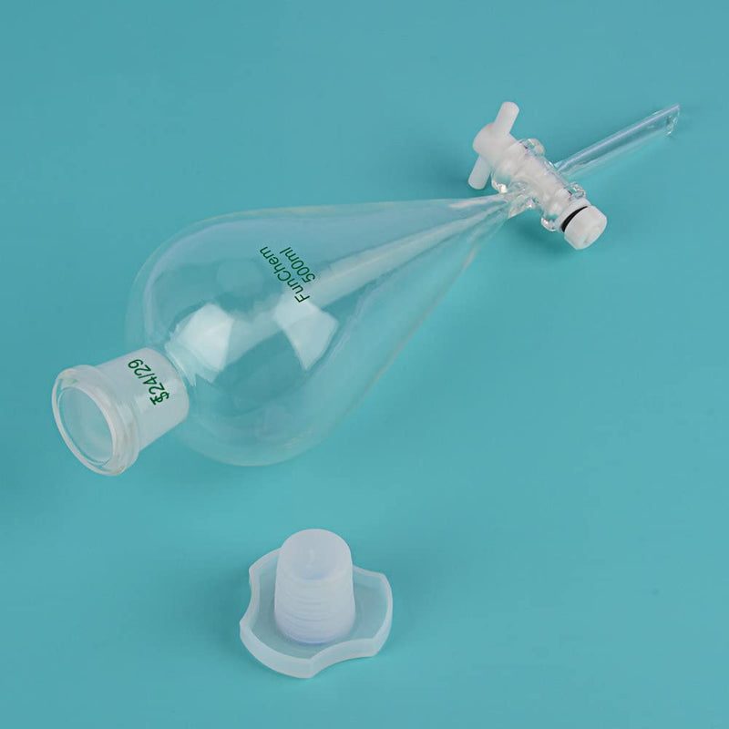 FunChem Conical Separatory Funnel 500 mL with 24/29 Joints and PTFE Stopcock, Borosilicate Glass Separating Funnel Heavy Wall Design 500.0 milliliters Oval 1 YQ-SeparatoryFunnel-500ML