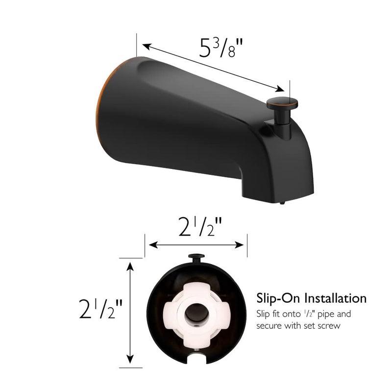 Design House Bathtub Diverter Spout, 1/2-in. Slip-Fit, Oil-Rubbed Bronze, 5.34 in. L x 2.5 in. W x 2.8 in. H, 522938 Oil Rubbed Bronze 5 inches Slip On
