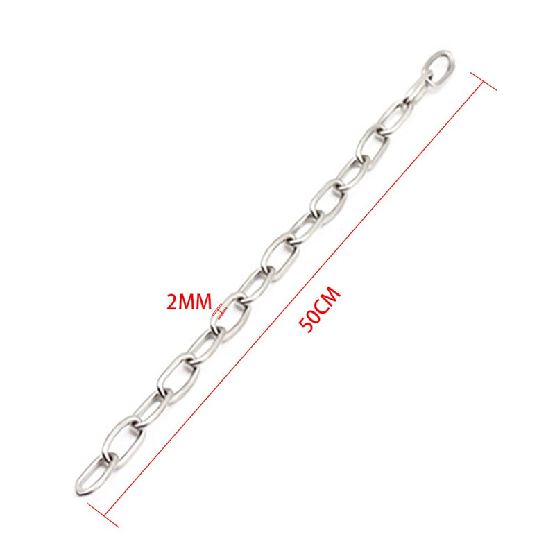 Stainless Steel Safety Chains 50CM (L) x 2MM (T) Long Link Chain Rings Light Duty Coil Chain for Hanging Pulling Towing (2mm*50cm-2 Pack) 2mm*50cm-2 pack