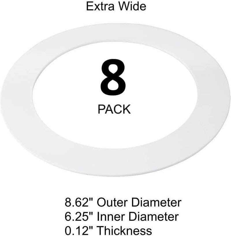 LightLabs Goof Ring Gloss 8 Pack 8.65" Diameter for 6" Cans. Inlcudes Mounting Tape to Fix Drywall Damage for Flush Mount Recessed Down Lights. 6.2" Inner Diameter Recessed Light Cover Glossy White 8 Packs 8 Inch