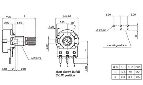 HiLetgo 20pcs WH148 Single-Joint Potentiometer 10K B10K Variable Resistors 15mm Shaft 3Pins 10K Ohm Potentiometer