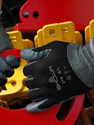 SHOWA Atlas 370B Professional Nitrile Work Gloves,for Landscaping, Gardening & Assembly, General Purpose Gloves 12-pack Black Large