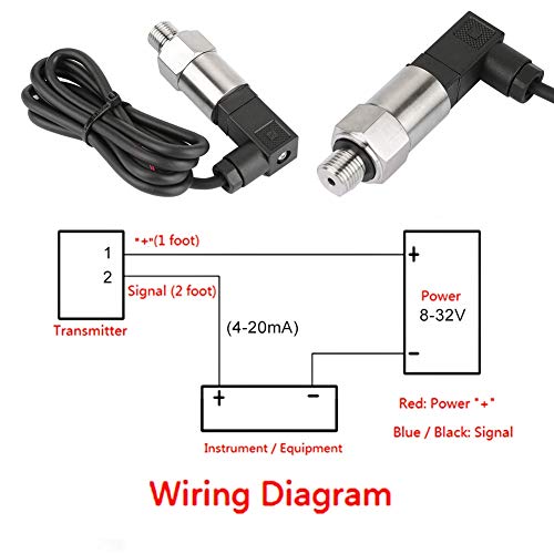 Yosoo Silicon Pressure Transmitter, Drucksensor 4-20Ma Pressure Transducer Transducer Sensor 4-20mA Output G1/4" for Water Gas Oil(0-0.5MPA) 0--0.5mpa