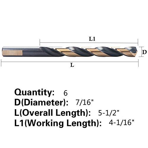 6 PCS,7/16", Black and Gold Twist Drill Bits