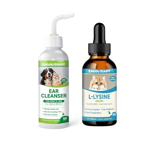 Cat & Dog Ear Cleaner - Gentle Cat & Dog Ear Cleaning Solution - L-Lysine for Cats,Lysine Drops Immune Support Supplement