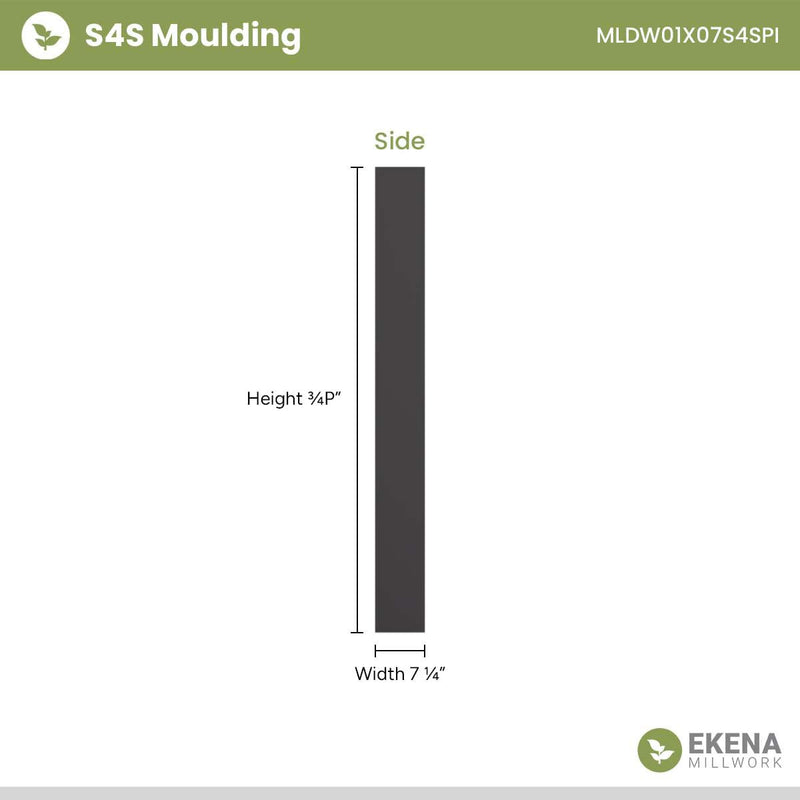 Americraft S4S Flat Trim Moulding, Solid Wood, 7 1/4"H x 3/4"P x 96"L, Stain Grade Pine