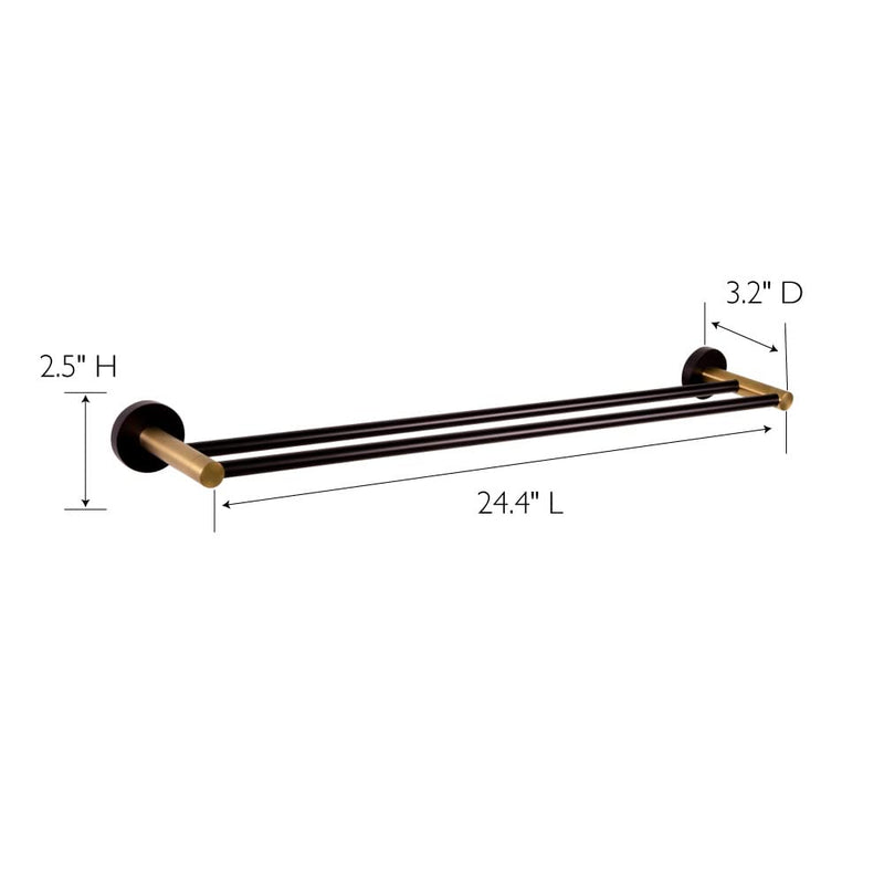 Design House Kelton Double Towel Bar, 24", Matte Black, Satin Gold Matte Black/Satin Gold 24 in. Wide Towel Bar - Double