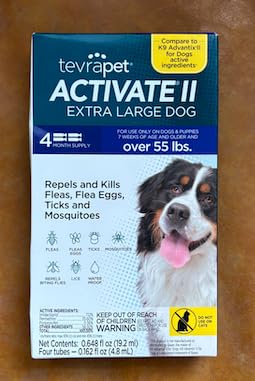 TevraPet Activate II Flea and Tick Prevention for Dogs | 4 Count | Extra Large Dogs 55+ lbs | Topical Drops | 4 Months Flea Treatment (Pack of 2) X-Large 55+ lbs (Pack of 2)