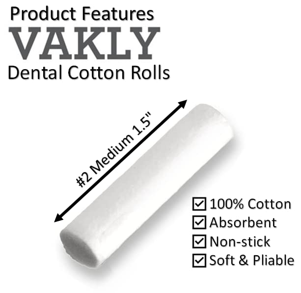 100 Dental Cotton Rolls for Mouth Gauze and Nosebleeds Plug Stopper - #2 Medium 1.5" Non-Sterile 100% High Absorbent Blood Clotting Cotton roll (100 Count)
