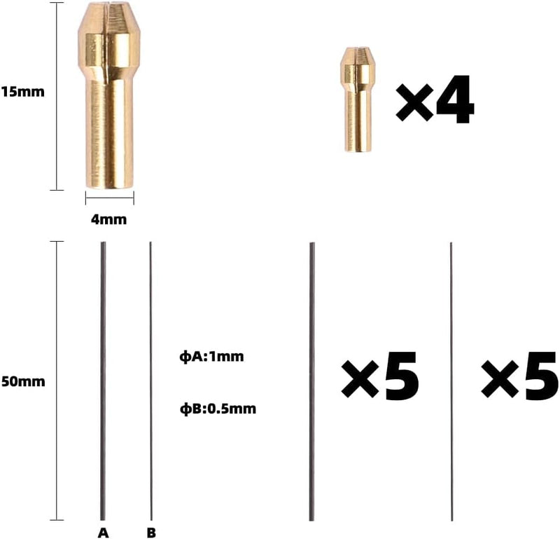 Tig Welding Tungsten Electrodes Set with 4 Wedge Collet Adapter and 0.5mm 1mm Diameter Filler Rods for Jewelry Making Metalwork DIY Repair