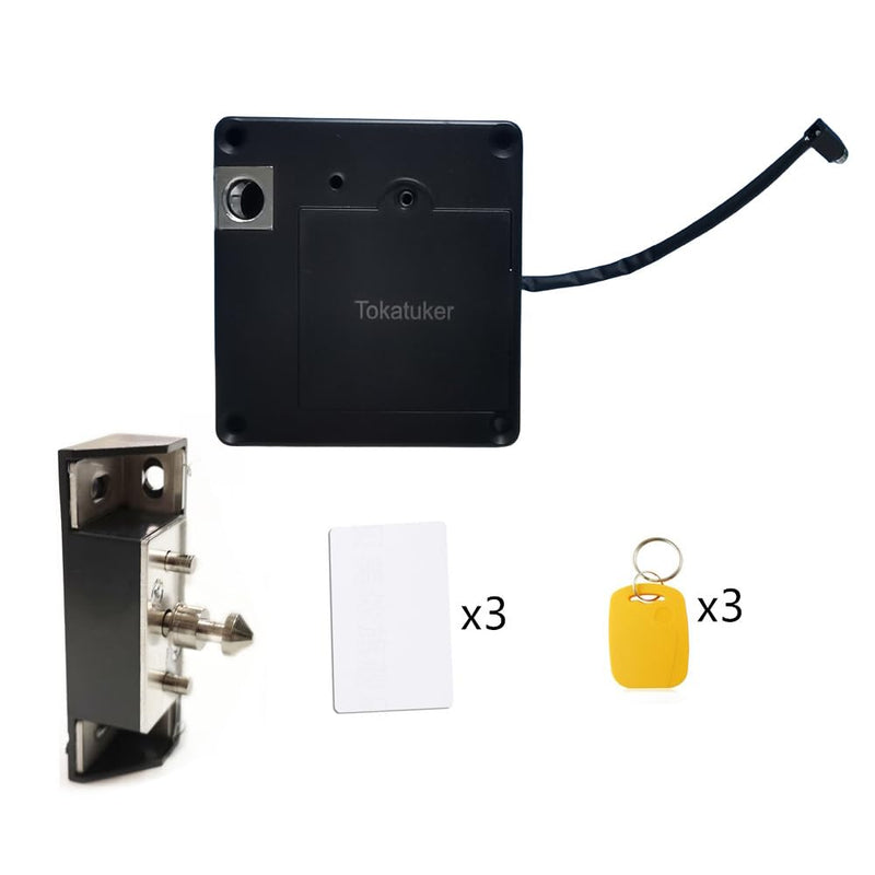 Invisible Cabinet Lock, Hidden NFC Lock DIY RFID Lock Latch with USB Cable Power for Wooden Cabinet Drawer Liquor Cabinet Open and Close Pantry Secret Shelf or Concealed Panel Matte Black 1.2x3 Inch