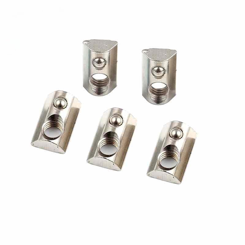 10Pcs Silver 1/4-20 Steel Roll in T-nut with Ball Spring, Suitable for 1010 Series or 1.0 Inch Base Aluminum Extrusion Profile Rail, Self-Clinching Nuts