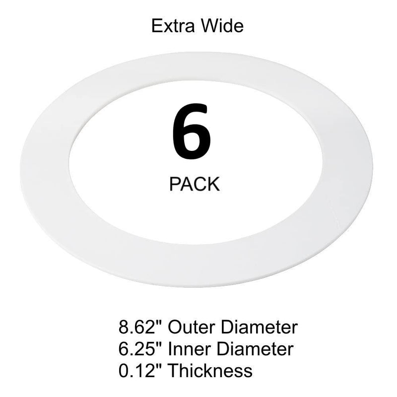 6 Pack Gloss White Goof Trim Ring for 8" Inch Recessed Can Lighting Down Light, Outer Diameter 8.6 Inches, Inner Diameter 6.2 Inches 6 Pack