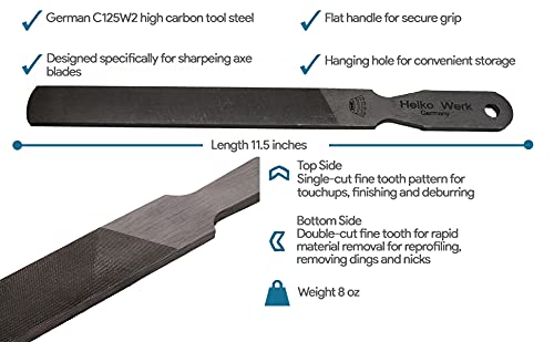 1844 Helko Werk Germany Dual Sided Axe Sharpening File - Axe Sharpener Metal File single-cut and cross-cut hand file (Heavy File) #22102 Heavy File #22102