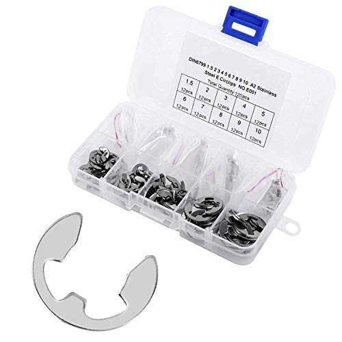 120Pcs 304 Stainless Steel E-Clip Retaining Snap Ring Circlip Kit ,1.5mm-10mm