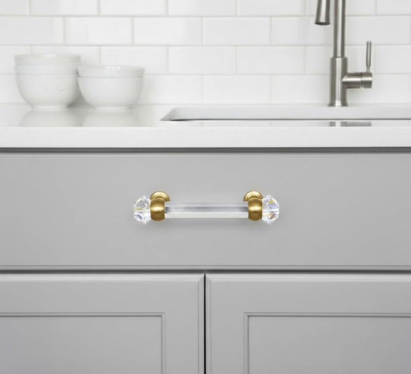 Cosmas 5 Pack 6393BB-C Brushed Brass Clear Glass Pull