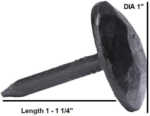 A29 Round Iron Clavos Decorative Nails, Hand Forged 1 inch Clavos Black, Natural Black Finish, Decorative Bolts for Wood Doors, Cabinets, Furniture, Shutter Nails (Set of 12) 1 x 1 Inch 1" x 1 - 1 1/4" (12 pk)