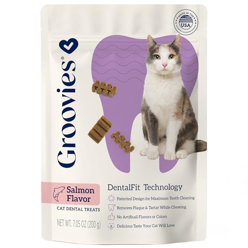 Groovies Dog & Cat Dental Bundle – Flexible Dog Chews (Small 5–15 lb, 22 Ct) + Cat Daily Dental Treats Salmon Flavor (7.05oz, 460 Treats), DentalFit Technology for Tartar Control & Fresh Breath, USA M