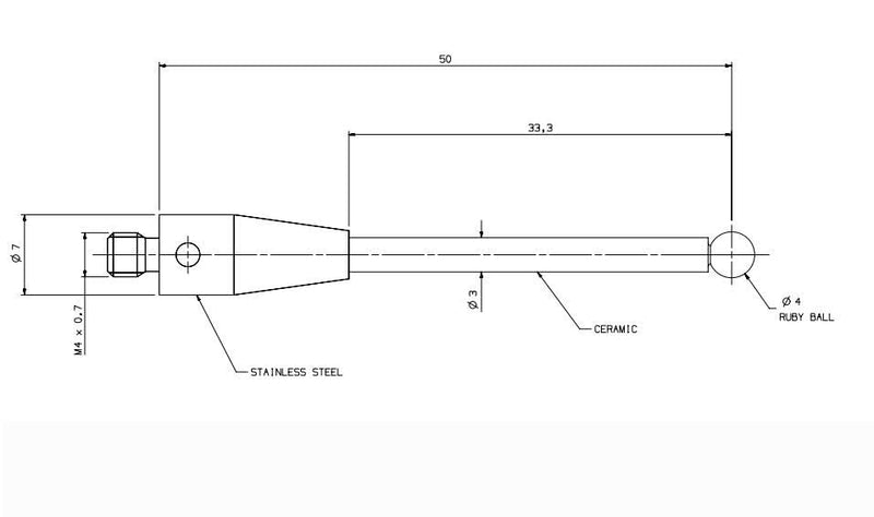 Ruby Ball Probe Tip, M4 Thread, 4mm Diameter, 50mm Length for Renishaw A-5003-0233 OMP40-2 OMP60 OMP600