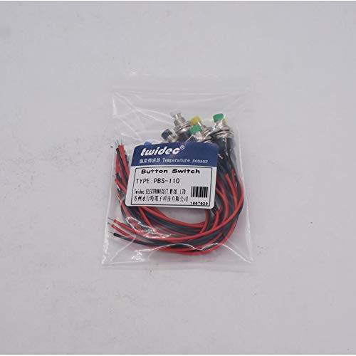 Twidec/12PCS 12V 250V Momentary Push Button Switch 2 Pins SPST 7mm 6 Colors Normal Open 1A Mini Round Button Switch with Pre-soldered Wires PBS-110-X6C Blue+Red+Black+White+Yellow+Green