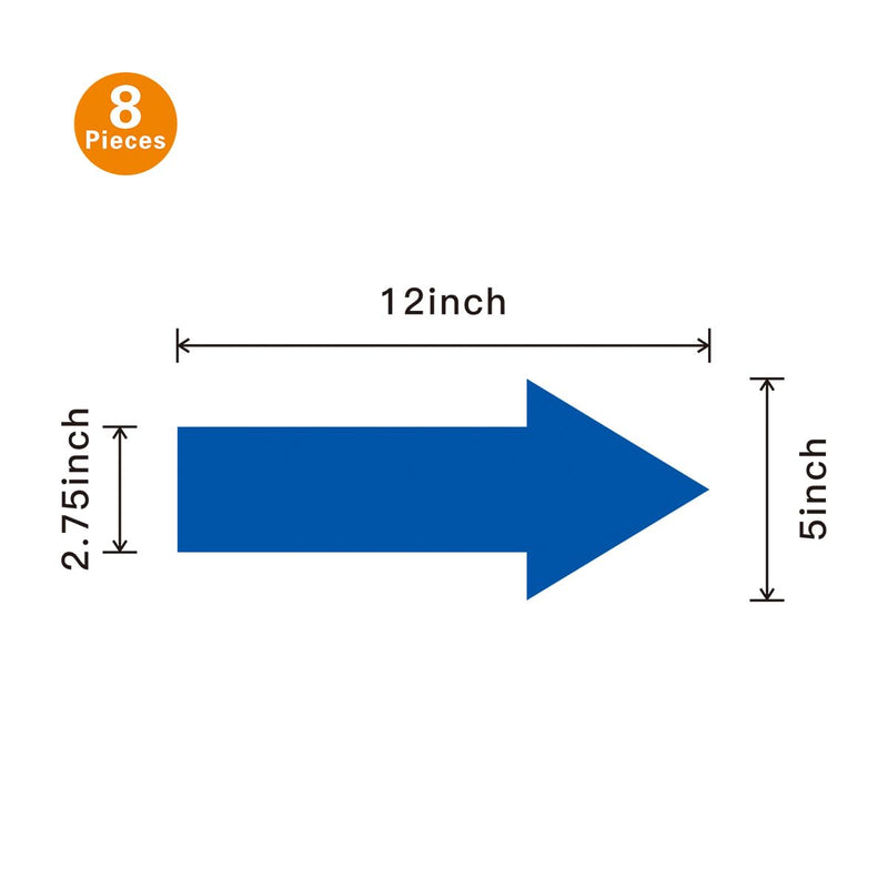 Beiyier Large Removable Arrow Sticker, 8 Pcs 12" Vinyl Adhesive Arrow Floor Decal, Directional Arrow Sign Waterproof Arrow Marking Arrows Safe Road Instructions Sticker (5ⅹ12 inches) (Blue) Blue