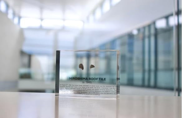 Authentic Hiroshima Tile Artifact Display, Encased in Crystal-Clear Lucite Acrylic, Handmade in the USA, From Hiroshima Site, For Display or Education Purposes, Unique World War II Relic