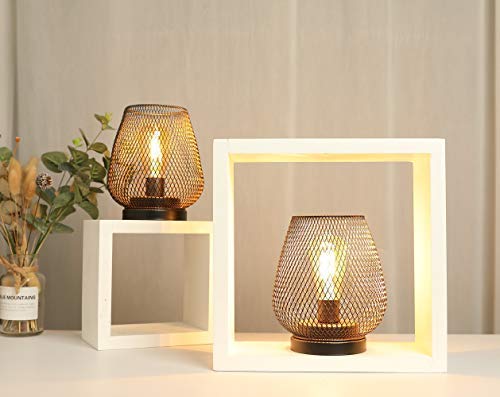 JHY DESIGN Set of 2 Metal Cage LED Lantern Battery Powered Cordless Accent Light with LED Great for Weddings Parties Patio Events for Indoors Outdoors Set of two bronze egg