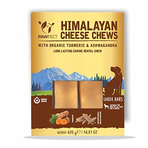 Pawfect Himalayan Yak Cheese Chews with Turmeric & Ashwagandha for Large Dogs - 100% Natural Dental Stick- Cleans Teeth- Plaque Off and Tartar Control -High Protein Chews - Pack of 3 (420g/14.81oz)