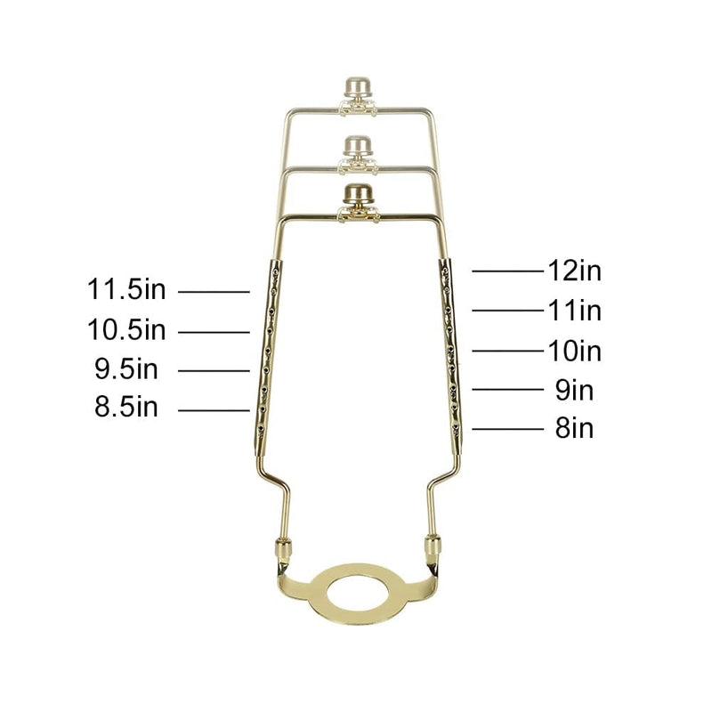 8 9 10 11 12 inch Lamp Shade Harp Holder, ALUCSET Adjustable Lamp Harp Kit, Fit Both Standard Lamp Rod and E14 E26 E27 Light Base UNO Fitter Adapter Converter Finial Set, Lampshade Bracket Gold