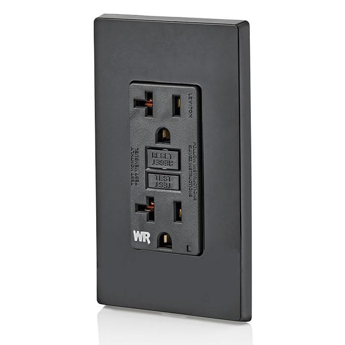 Leviton GFCI Weather-Resistant Outlet, 20 Amp, Self Test, Non Tamper-Resistant with LED Indicator Light, Outdoor Locations, GFWR2-E, Black 1